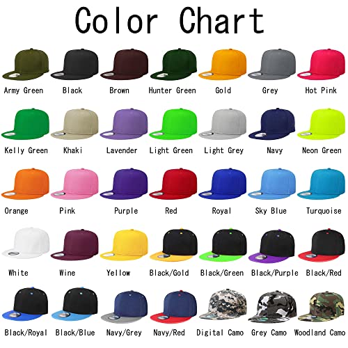 Image of Classic Snapback Hat Cap Hip Hop Style Flat Bill Blank Solid Color Adjustable Size
