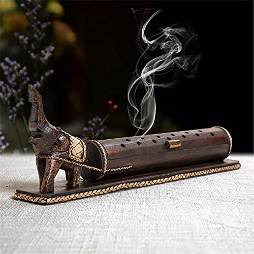 Gandhanra Handmade Bamboo And Wood Incense Tray Holder Burner - Elephant Style Coffin With Storage - Thai Home Decor #TOP2