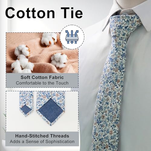 Image of Luckyvestir Mens Ties, Sage /Dusty Blue /Pink Floral Ties for Men, 2.76 inch Cotton Flower Necktie for Wedding /Groomsmen /Party