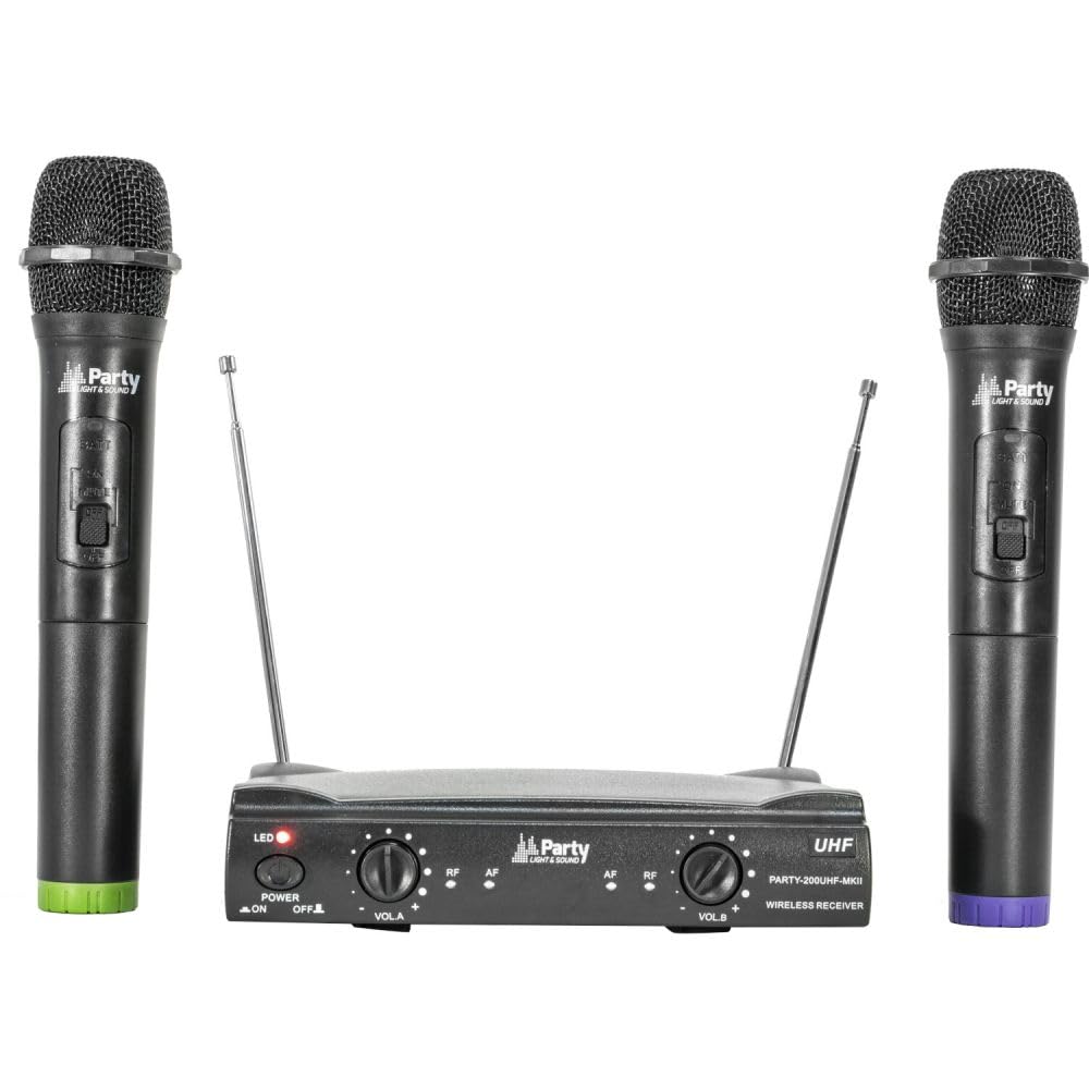 Party Light & Sound - PARTY-200UHF-MKII - Système de Micro avec 2 micros sans Fil UHF et 1 récepteur – 2 canaux 863.1 & 864.8MHz – Noir