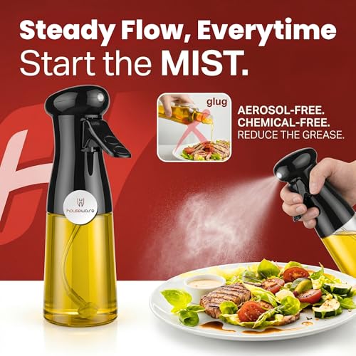 Image of H Houseware 220ML Glass Sprayer Bottle With Premium Nozzle | Refillable Mist Spray Dispenser For Cooking Baking BBQ Salad | Leakproof Kitchen Spray Bottle For Olive Oil Vinegar And Sauce Use