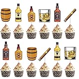 48 Pieces Whiskey Cupcake Toppers Aged to Perfection Party Supplies for Whiskey Party Man Happy Birthday Party