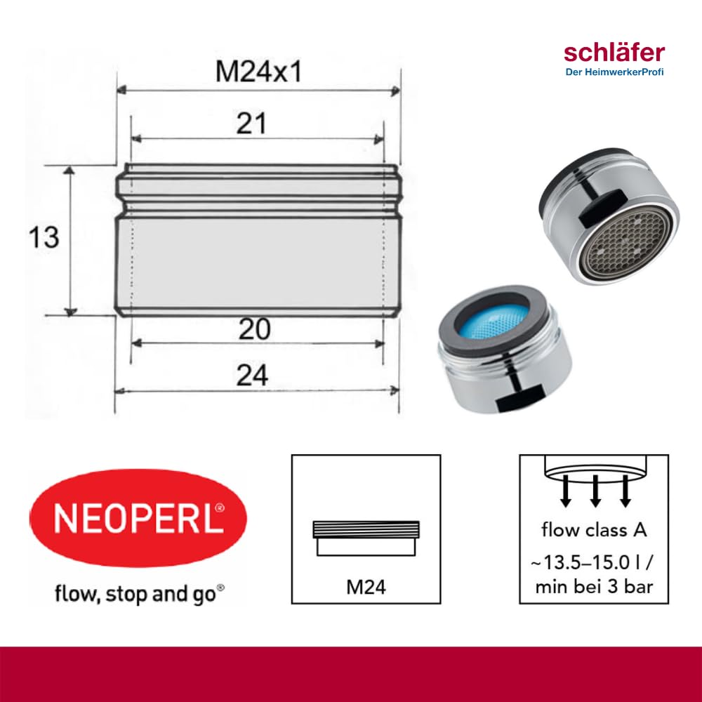 Schläfer 67085-C | Bec de rechange pour Robinet d'évier de cuisine - Longueur 200 mm - Raccord d'étanchéité de 3/4 (Ø24,9 mm), Compatible avec aérateur Neoperl anti-calcaire économie d'eau