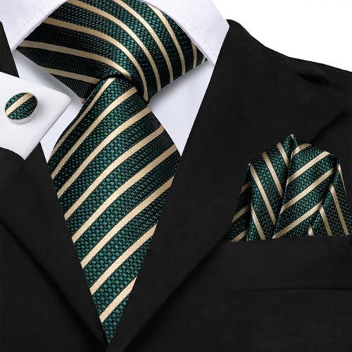 Image of Hi-Tie Mens Paisley Floral Striped Ties Set Silk Necktie and Lapel Pin for Men Pocket Square Cufflinks Set Business Wedding