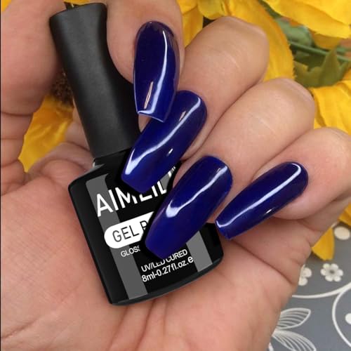 AIMEILI Esmalte Semipermanente Gel UV para Uñas Color Azul Oscuro 8ml, Remoción Fácil UV/LED Soak Off Azul Marino para Manicura Nail Art Salon Home DIY, 1003 - imagen 3