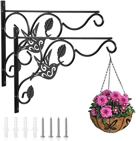 Vumdua Hanging Plants Bracket, 2 Pack 12 inch Wall Planter Hook with Iron Screws Included, Decorative Plant Hanger for Bird Feeders, Wind Chimes Indoor, Flower Pot, Lantern, Outdoor Indoor Patio Decor