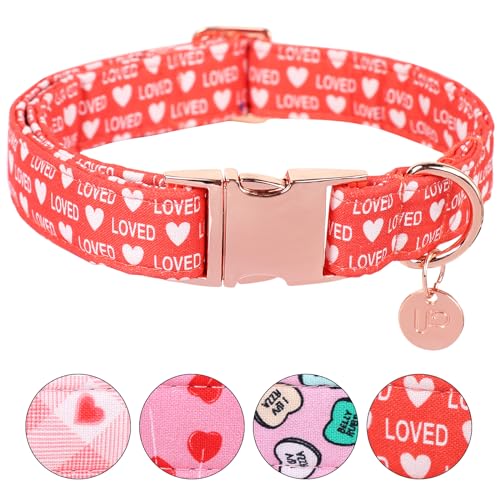 Image of Valentine's Dog Collar,Red Heart Dog Collar for Small Medium Large Girl Boy Dogs or Cats, Wedding Dog Collar Match Dog Leash, Pet Collar with Metal Buckle, L