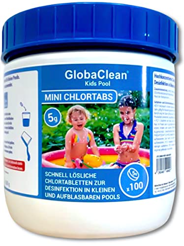 GlobaClean Chlor Mini Tabs - Schnelllösliche Chlortabletten für Pool, Aufstellpool, Kinderpools, Kinderbecken, Planschbecken & Whirlpool - Effektive Wasserpflege & Desinfektion - 500gr