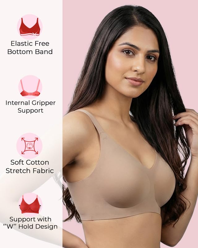 Image of Women's Cotton Padded Full Coverage Bonded Bra | Seamless T-Shirt Bra | Wire-Free | Breathable Cotton Fabric | Elastic-Free Bottom Band & Armholes | No Marks, No Digging | Pack of 1