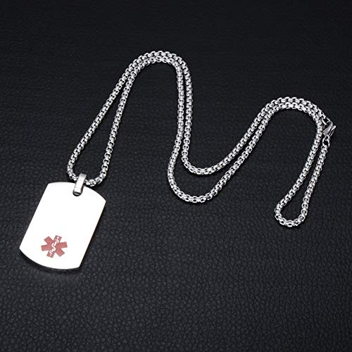 20 to 28 Inches Men's Medical Alert ID Necklace Dog Tags Free Engraving Stainless Steel Chain - Image 5