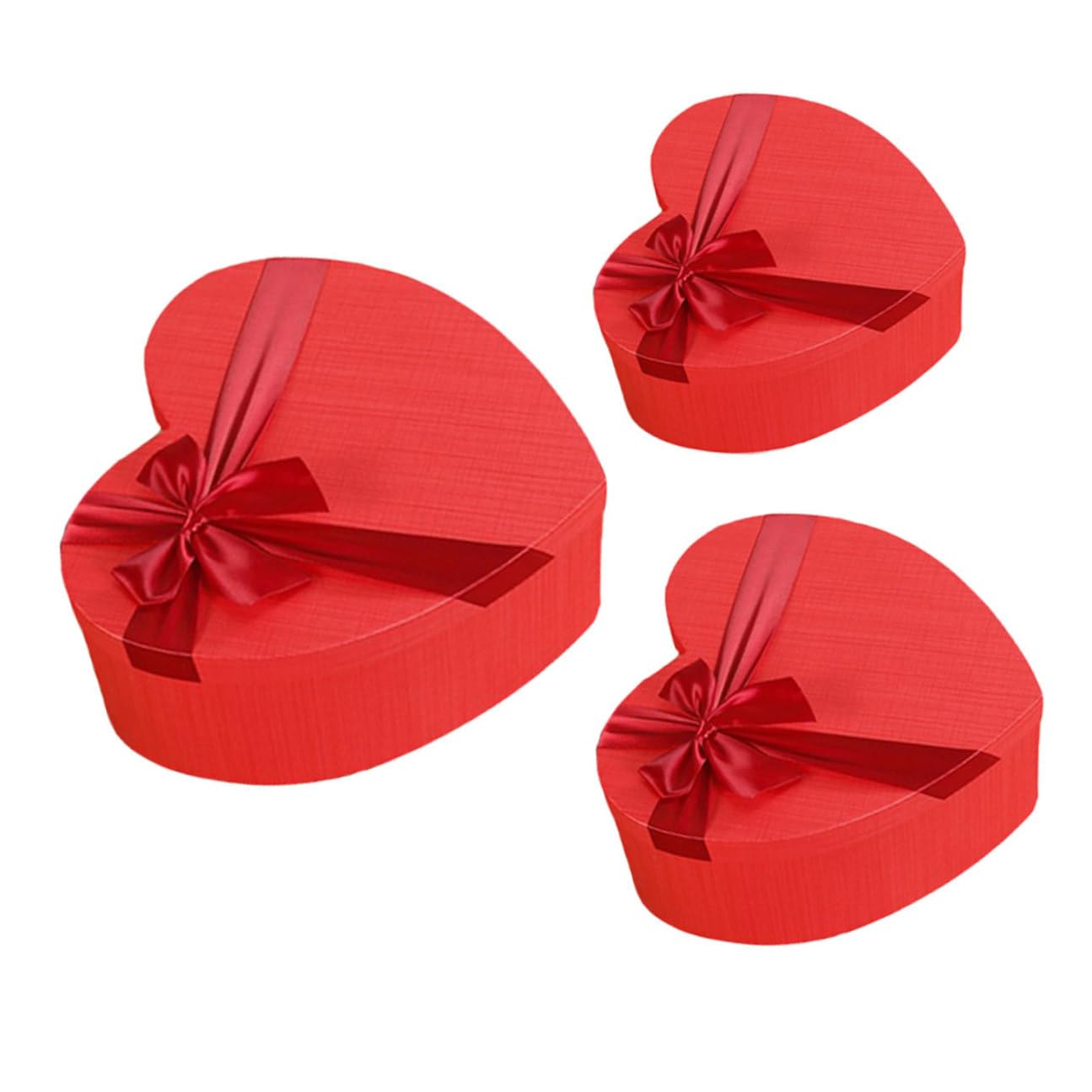 PAMINGONO Herzförmige Geschenkbox 3 Stück Rot mit Schleife Valentinstag Süßigkeitenbehälter Aufbewahrungsbox Verpackungsschachtel