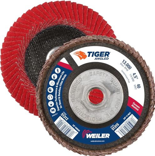 Image of Weiler 51315 4-1 /2 inch Tiger Angled Flap Disc, Cloth Backing, Ceramic Alumina 40C Grit, 4-1 /2 inch Diameter (Pack of 10)