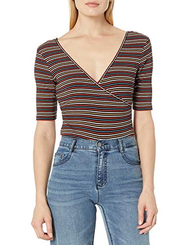 Volcom Women's Strype Hype Wrap Front Short Sleeve Bodysuit, Stripe, Extra Small