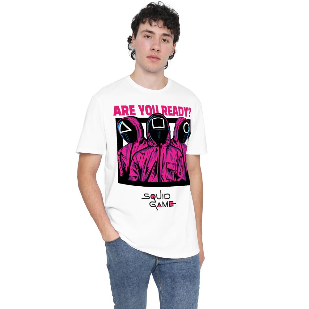Squid Game Men's Guards Are You Ready Comic T-Shirt Whi - White - L