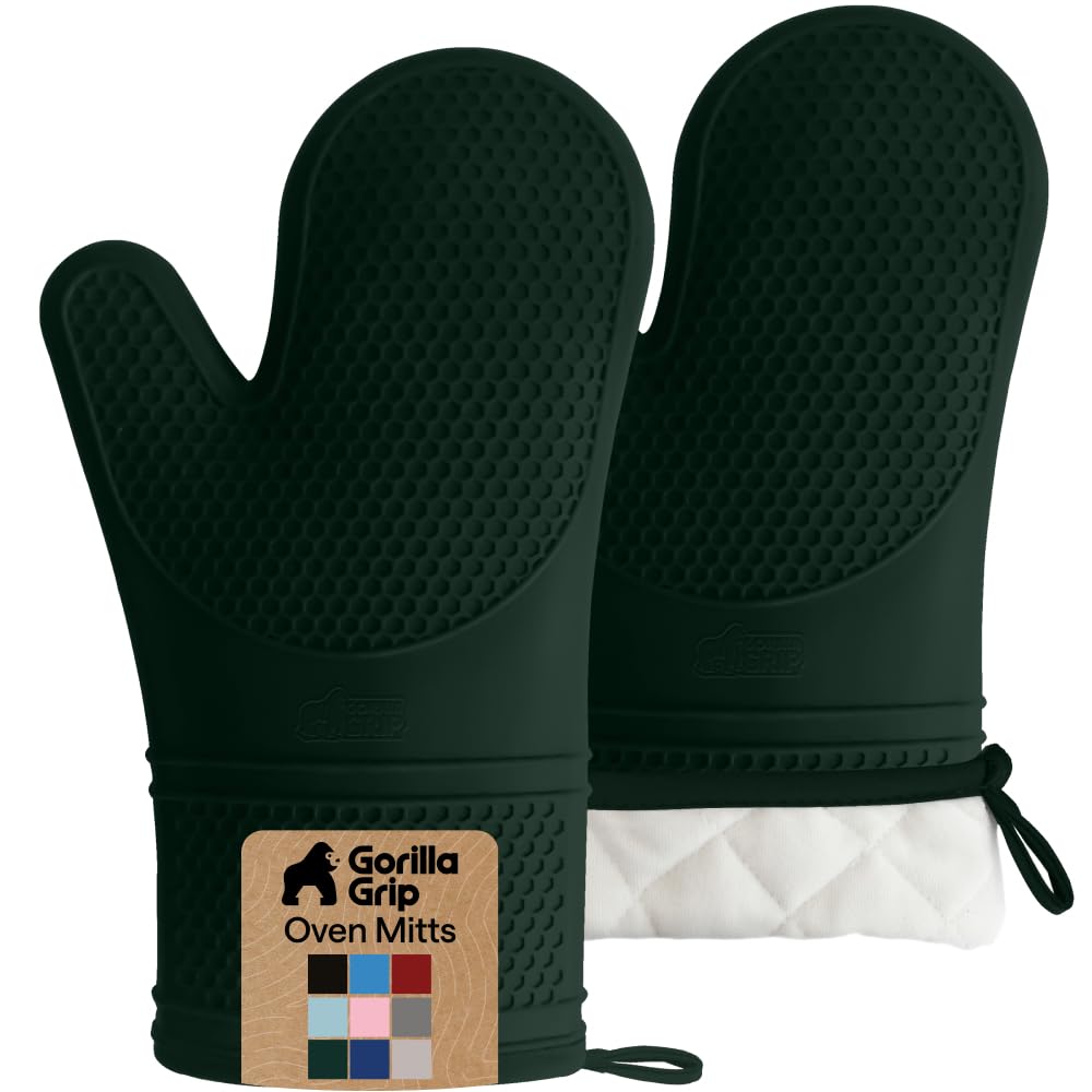 GORILLA GRIP Silicone Oven Mitts, 550F Heat Resistant, 12.5x8.3, Green