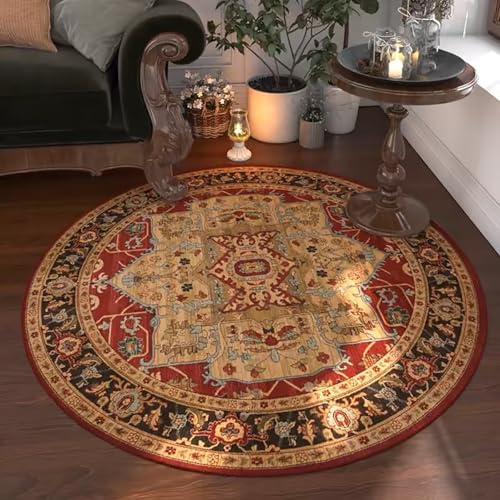 Tospass Vintage Boho Rund Teppich Waschbarer Wohnzimmer Orientalischer Stil Sofa Teppich Kurzflor Couchtischmatte, Bunter Muster Rutschfester Carpet für Schlafzimmer. 100 cm