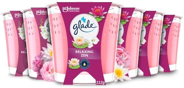 Glade Jar Candle, Scented Candle Infused with Essential Oils, Up to 30 Hour Burn Time, Relaxing Zen, Pack of 6 (6 x 112g)