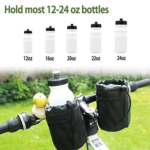 UNIGT Bike Water Bottle Drink Holder with Spring Cord Lock and Side Mesh Pocket for Bicycle Handlebar Cup Holder - 3 Straps Mounting Points Adjustable