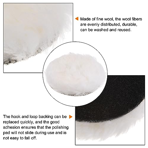 Image of HARFINGTON 5pcs Wool Buffing Pads, 5 inch Wool Polishing Pad Soft Buffing Pads Polishing Wheel with Hook and Loop Polishing, Buffing and Cutting for Car, Furniture