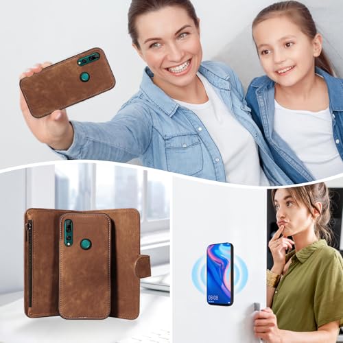 Coque Huawei P Smart Z Asuwish marron en simili-cuir portefeuille