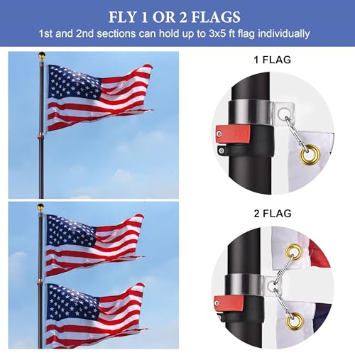 Yescom 22FLP005-30-F1-06 Ez Go 30Ft Telescopic Flag Pole Kit Upgrade Rotating Lock Aluminum Flagpole Set thumb #3