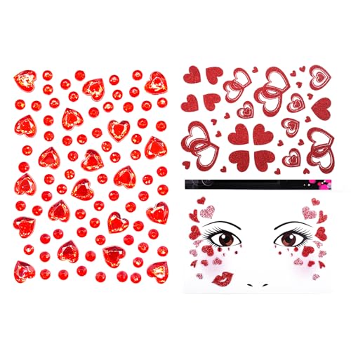 3 Stück Herz Sticker Gesicht, Glitzer...