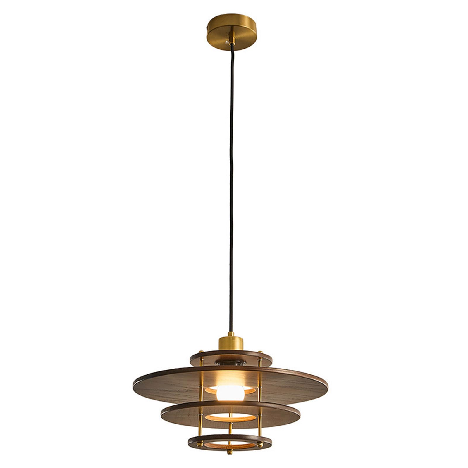 RSZCSMO 13.78in Four-Tier Overlapping Solid Wood Pendant Light Brown Spiral E26 Base Living Room Hanging Lamp Bedroom, Dining Room, Bar Lighting Fixture