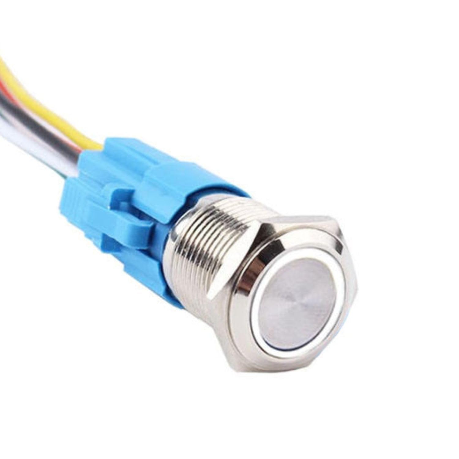 cloudzy led latching push button switch, stainless steel, ip67 waterproof 5v-24v 20a 1no, with wire socket plug (16mm) (1, white)