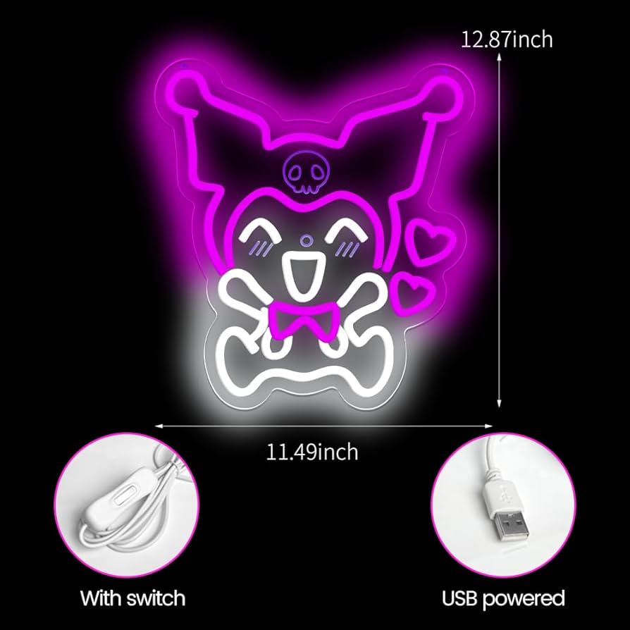 PILOYINDE Japanese Anime Neon Sign - Cute LED Light - Kuromi Heart