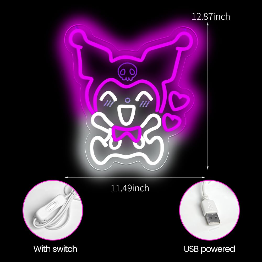 PILOYINDE Japanese Anime Neon Sign - Cute LED Light - Kuromi Heart