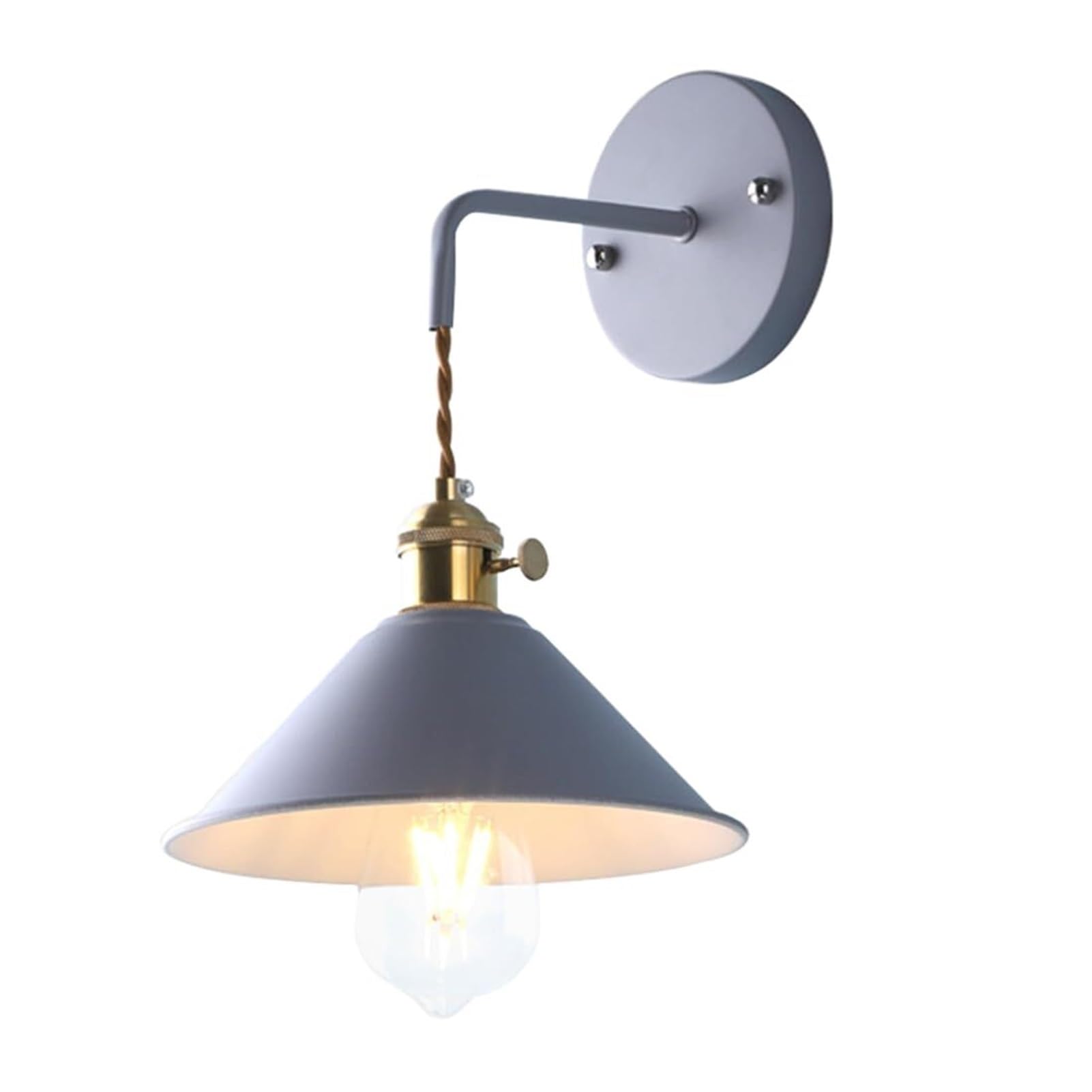 HUAYUSEDF Macaron Wall Lamp E27 Copper Holder with On Off Switch Black Sconce for Bedroom Living Room Farmhouse Restaurant Study(Grey)