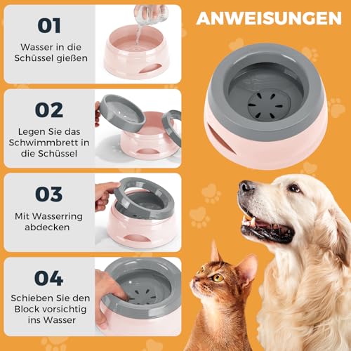 Wassernapf für Hunde Unterwegs 750ml, Qianyou Auslaufsicher Spritzschutz Fressnapf Hundenäpfe Katzenapf Haustier rutschfest Auto Reise Trinknapf Plastik Abnehmbar Tragbar Wasserschüssel Rosa