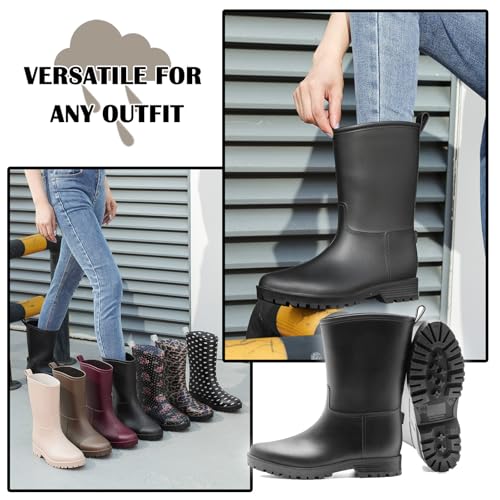 Mufanton Damen Gummistiefel Halbhoch Regenstiefel Gummistiefeletten Bequem Regenschuhe Wasserdicht Rutschfest Outdoor Gartenschuhe,Schwarz,EU41