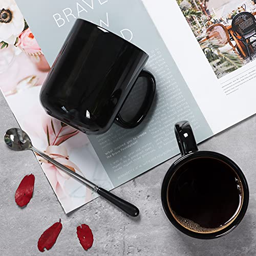 Smilatte 20 OZ Large Coffee Mug, M016 Plain Ceramic Boss Big Tea Cup with Handle for Dad Men Set of 2, Black - Image 2