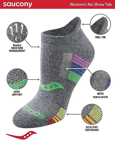 Image of Saucony Women's RunDry Performance Heel Tab Athletic Socks, Available in S-L (8, 16, 24 Pairs)