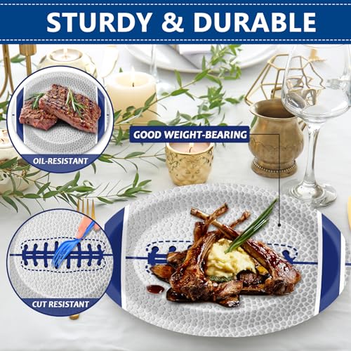 Image of Qyeahkj 48PCS Cowboys Party Decoration American Football Paper Plates 7 inch Disposable Rugby Football Team Flax Party Plates, Dessert Table Supplies for Boy Sports Fans Decors Touch Down Dinner Tableware
