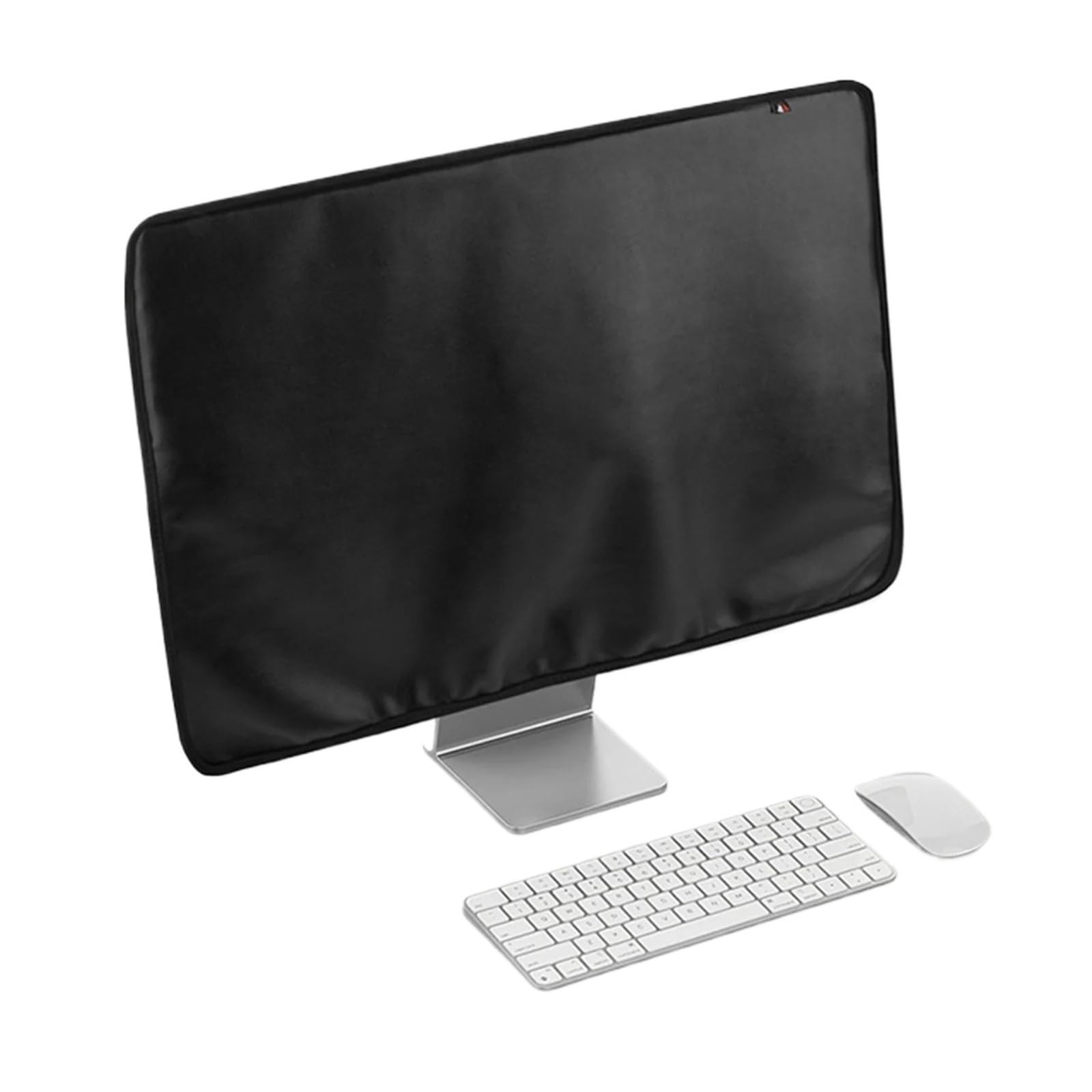 Computer Monitor Dust Cover Monitor Cover PU Leather Antistatic Display HD Sleeve Protective Compatible Fit For 24'' Computer PC(Black)