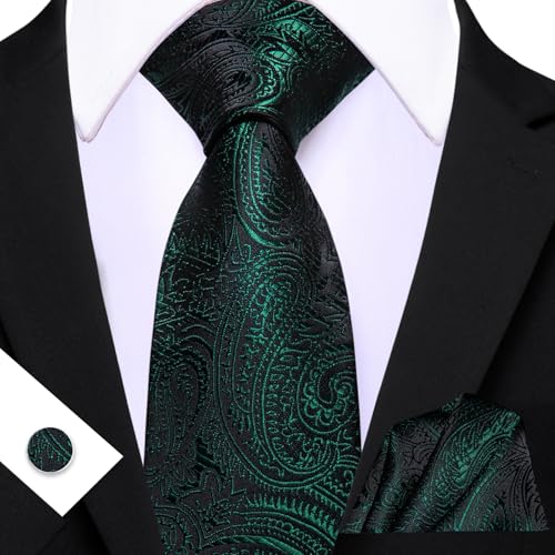 Image of Barry.Wang Men Ties Paisley Woven Silk Necktie Set with Pocket Suqare Cufflinks Formal