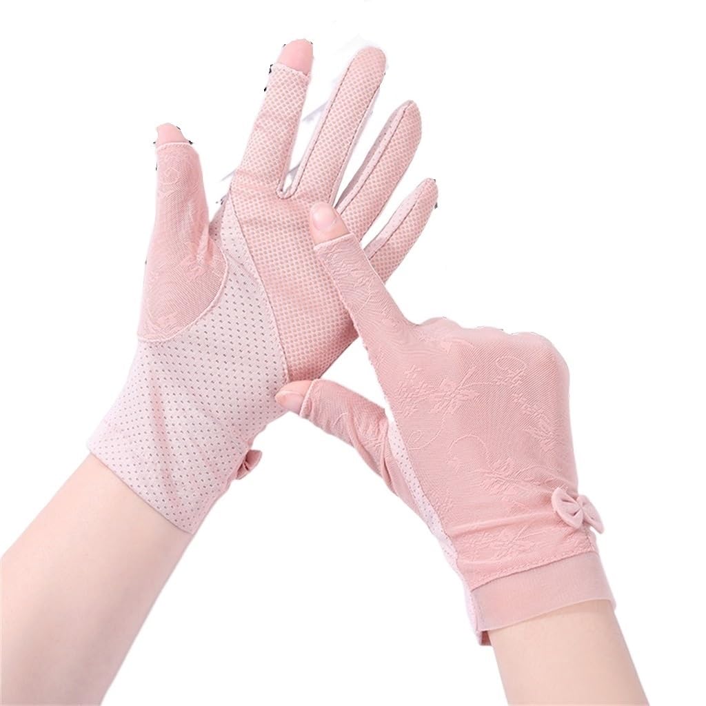 Guantes de Seda de Hielo sin Dedo de Hielo Delgado Encaje de Verano de Mujeres Transpirable Conductor de conducción táctil Medio Dedo Primavera(1-Pack)