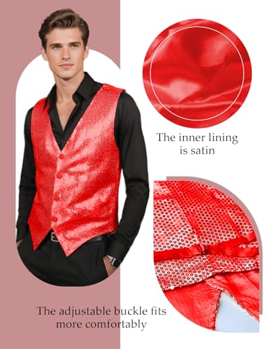 Wildarms Men’s Sequin Vest Sparkly Formal V Neck Vest Leisure Shiny Waistcoat for Wedding Prom Mardi Gras Carnival2