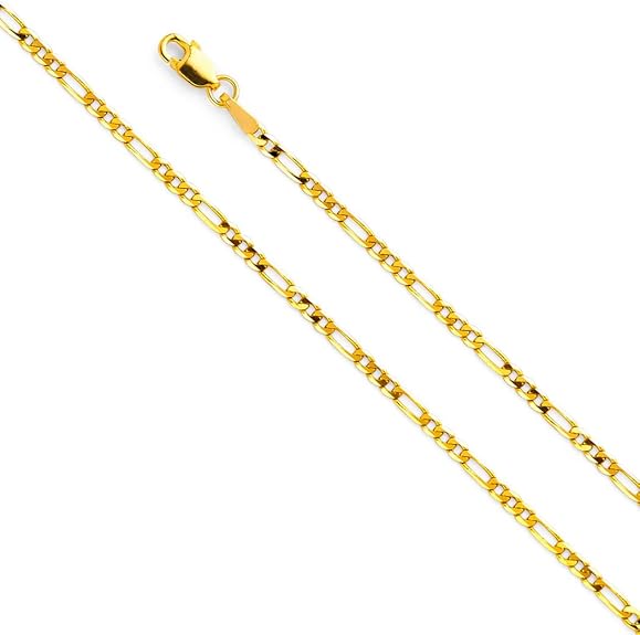 14k Yellow Gold 2.3mm Light Figaro 3 Plus 1 Links Necklace