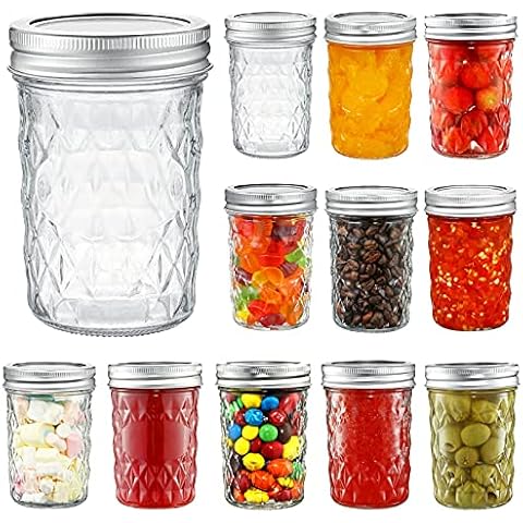 YEBODA 12 Pack Mason Jars 8 oz Glass Jars with Lids and Bands Canning Jars Ideal for Preserving, Jam, Honey, Jelly, Wedding Favors, Shower Favors, Sauces, Yogurt, DIY Spice Jars Cover