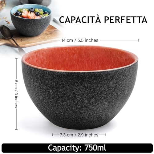 MIAMIO - 750 ml, Set di 6 ciotole, ciotola in ceramica, ciotola per insalata, ciotola per zuppa, ciotola per cereali - Adatto per microonde, lavastoviglie e forno - Collezione Las Palmitas - immagine 5