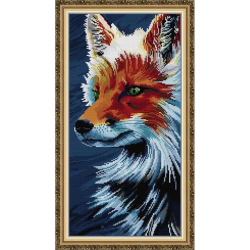Image of JOYSEWING Fox Counted Cross Stitch Stamped Kits Printed Embroidery Starter Kits for Beginners DIY GIF Home Decoration Set Printed Pattern Canvas DMC 11CT (Wolf (11CT) 13.39 x23.62 inch)