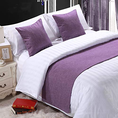 Twelve Solid Bed Scarf Purple Bed Runner Bedding Scarves for Bedroom Hotel Wedding Room (King 240x50cm, 16)