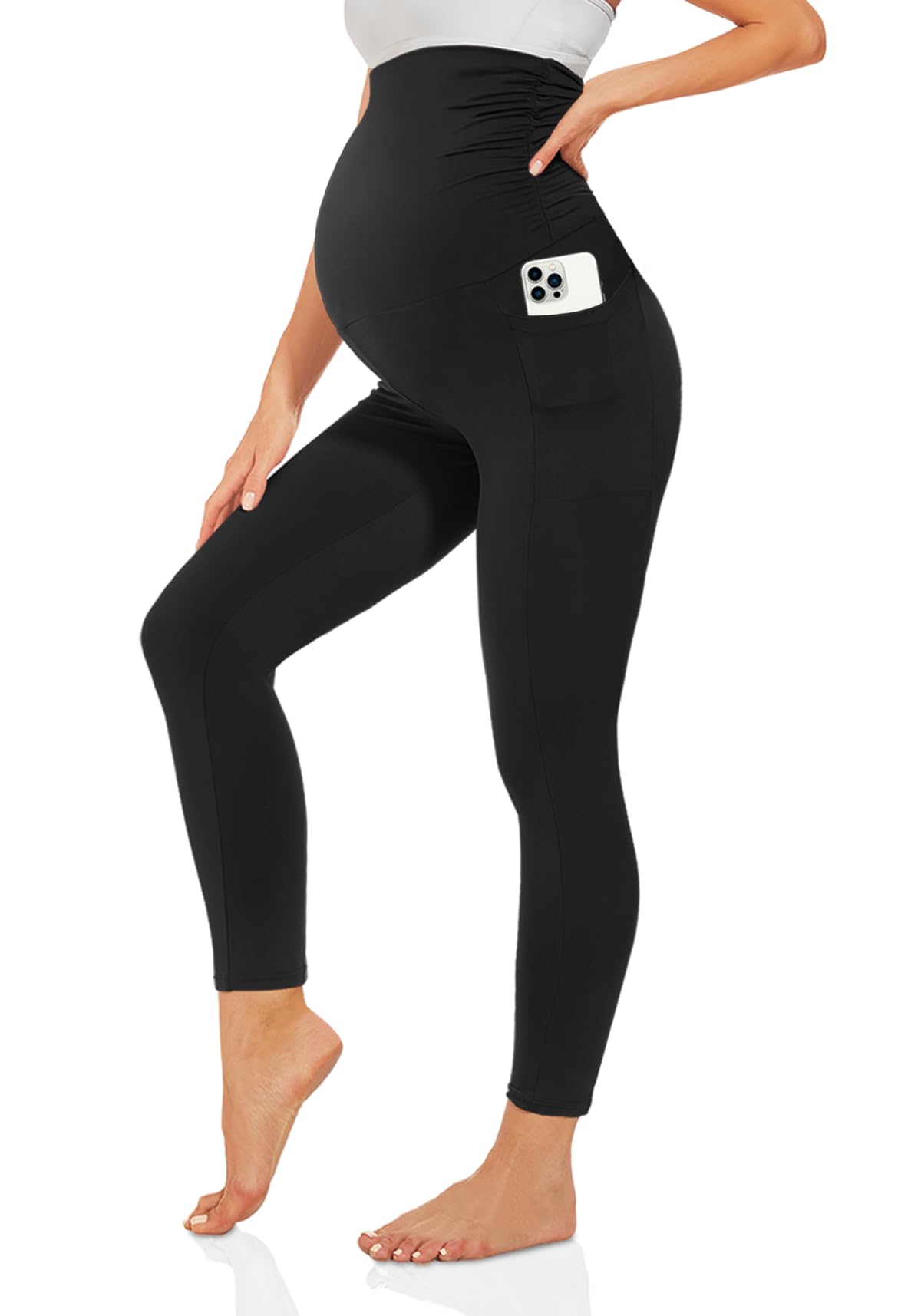TNNZEET Umstandsleggings Damen Umstandsmode Blickdicht Schwangerschaft Leggings Umstandshose Lang mit Taschen für Yoga