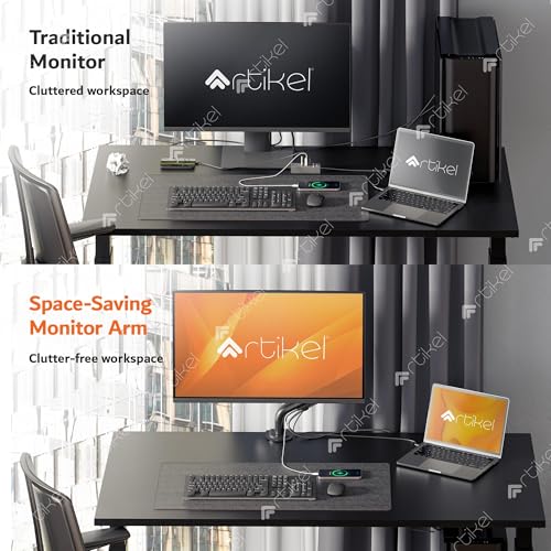 Image of ARTIKEL Monitor Desk Mount Adjustable Spring Assisted Monitor Arm VESA Mount with C Clamp Grommet Mounting Base Computer Monitor Stand (Curve, Single.)