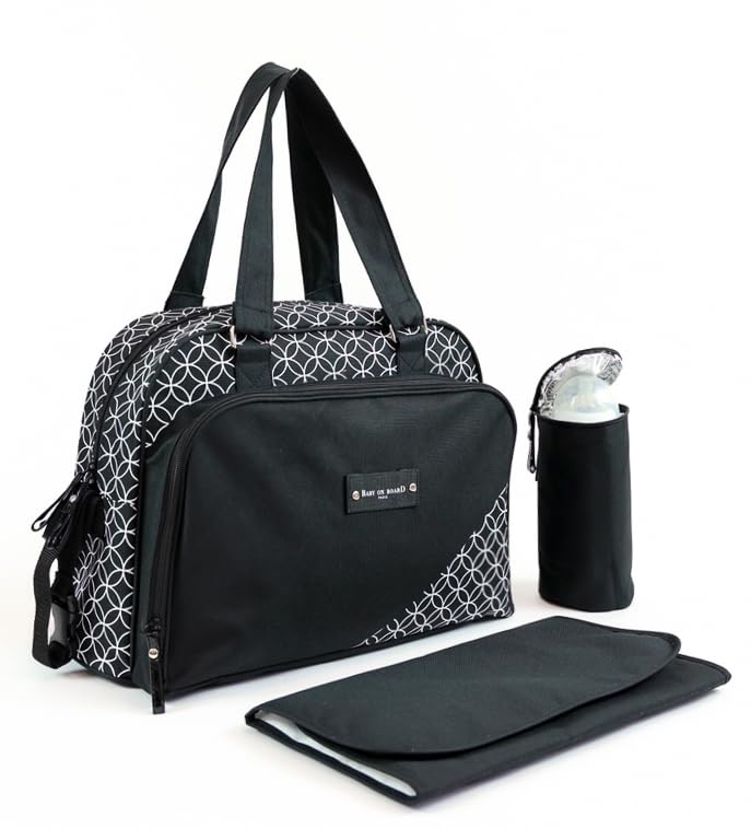 Sac à langer Baby On Board - Simply Star (Noir/Blanc) avec Accessoires Pratiques et Compartiments Multiples
