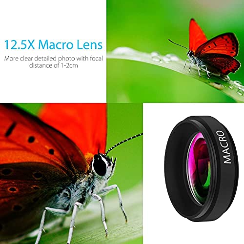 Image of Cell Phone Camera Lens 2 in 1 Clip-on Lens Kit 0.45X Super Wide Angle & 12.5X Macro Phone Camera Lens for iPhone 8 7 6s 6 Plus 5s Samsung Android & Most Smartphones Black