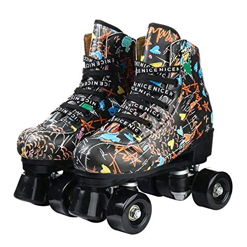 Zapatos de Cuero Negro Roller Skates Línea Doble Patines de Las Mujeres señora Adulta PU 4 Ruedas Dos líneas de Patinaje de Interior al Aire Libre xuwuhz (Size : 36)